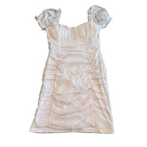 Lovesome Nude Shirred Bodycon Dress Stretch Mesh Ruched Mini Length Size Medium